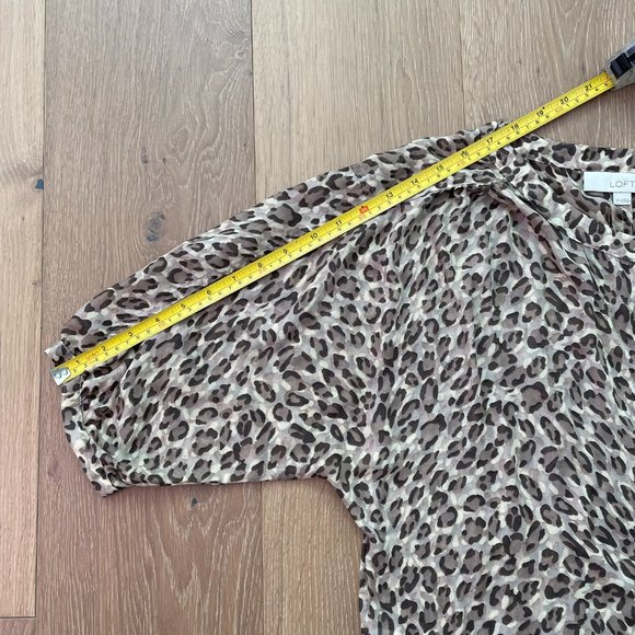 Loft Blouse Women Small Petite Brown Tan Animal Print Ann Taylor Leopard Shirt - Picture 9 of 14